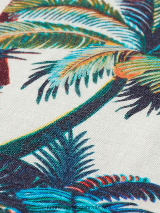 muži oblečenie sivobiele palmy aop Scotch & Soda tričko s výstrihom a potlačou 4ZV00D411