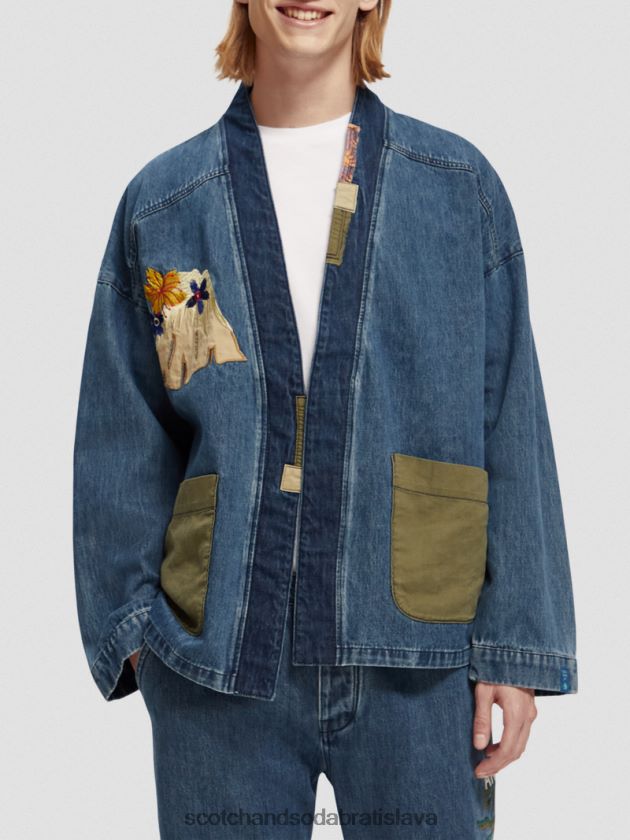 muži oblečenie umyté indigo Scotch & Soda vyšívaná džínsová kimono bunda 4ZV00D558