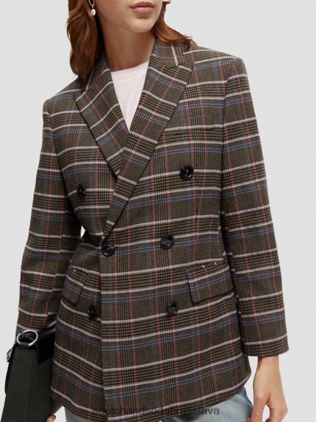 ženy oblečenie dedičný pop Scotch & Soda dedičný dvojradový károvaný blejzer 4ZV00D180