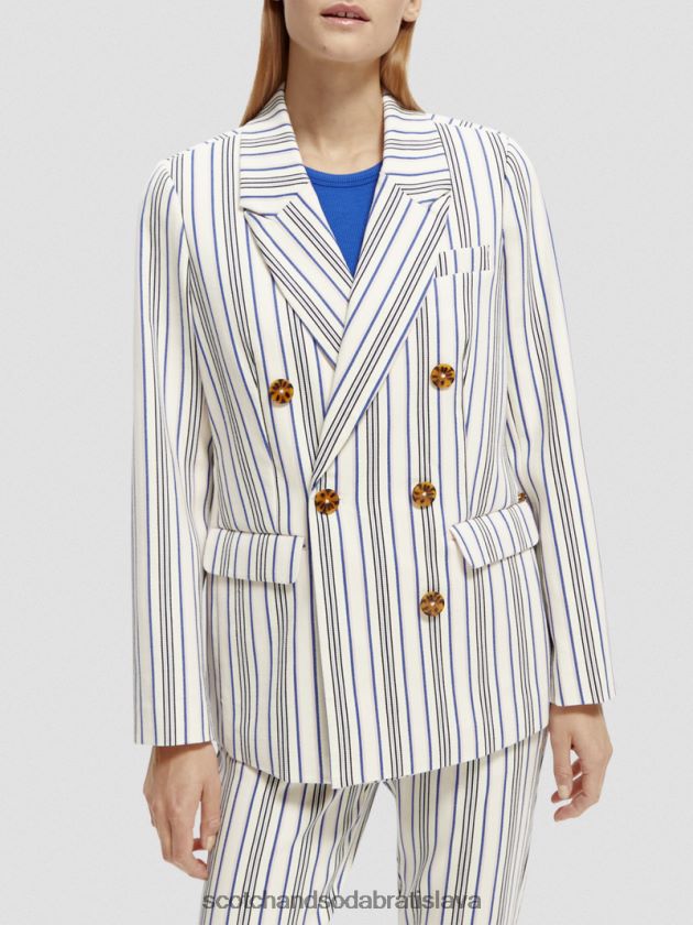 ženy oblečenie modré ružové pruhy Scotch & Soda dvojradové pruhované sako 4ZV00D172