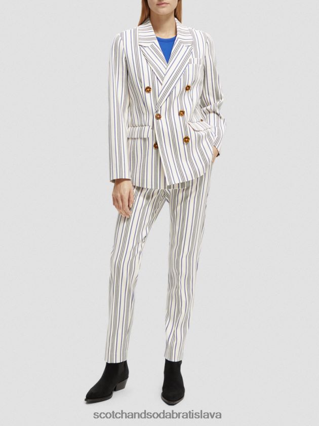 ženy oblečenie modré ružové pruhy Scotch & Soda dvojradové pruhované sako 4ZV00D172