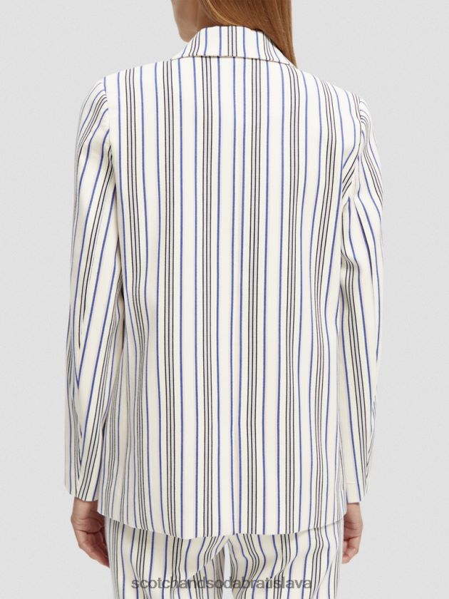 ženy oblečenie modré ružové pruhy Scotch & Soda dvojradové pruhované sako 4ZV00D172