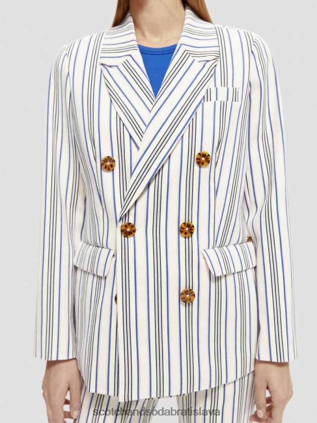 ženy oblečenie modré ružové pruhy Scotch & Soda dvojradové pruhované sako 4ZV00D172