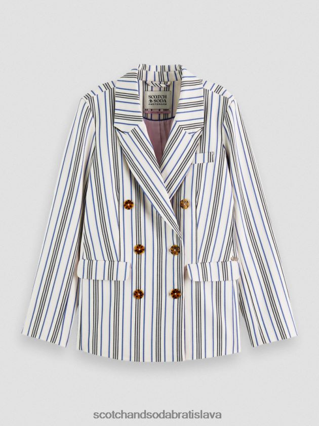 ženy oblečenie modré ružové pruhy Scotch & Soda dvojradové pruhované sako 4ZV00D172