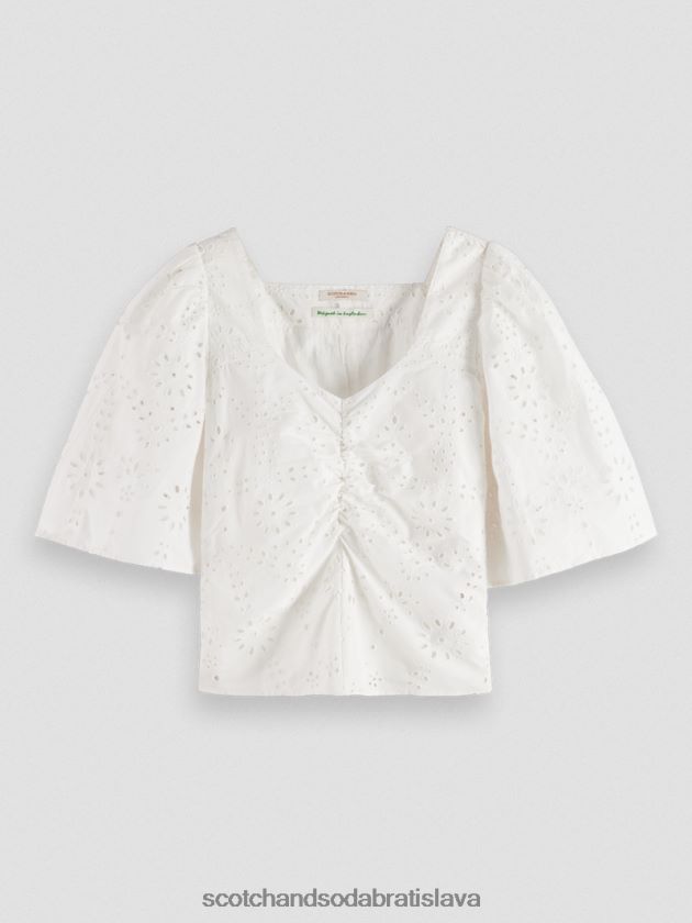 ženy oblečenie biely Scotch & Soda top z organickej bavlny s vlnitými rukávmi 4ZV00D50