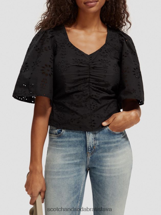 ženy oblečenie čierna Scotch & Soda top z organickej bavlny s vlnitými rukávmi 4ZV00D52