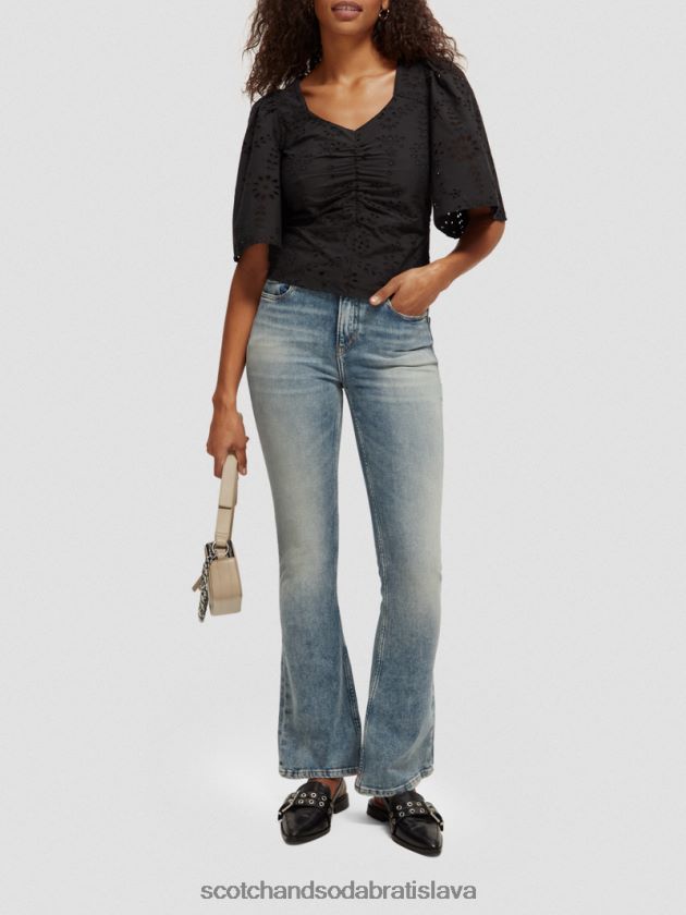 ženy oblečenie čierna Scotch & Soda top z organickej bavlny s vlnitými rukávmi 4ZV00D52