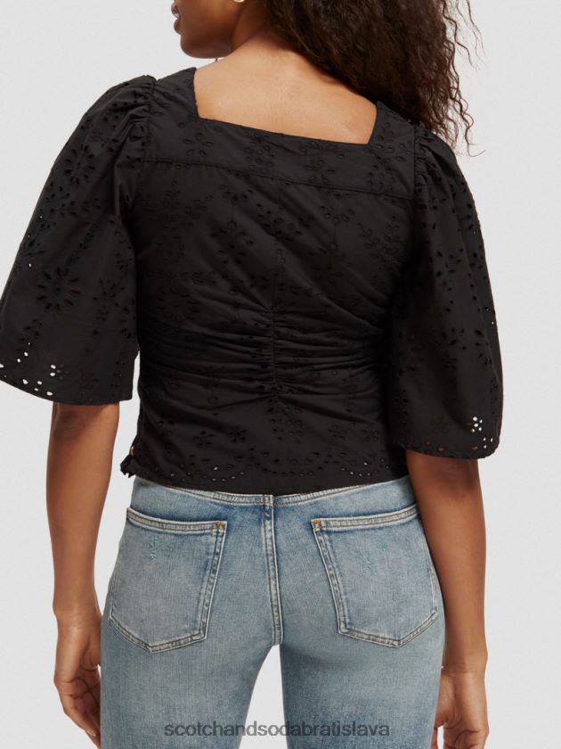 ženy oblečenie čierna Scotch & Soda top z organickej bavlny s vlnitými rukávmi 4ZV00D52