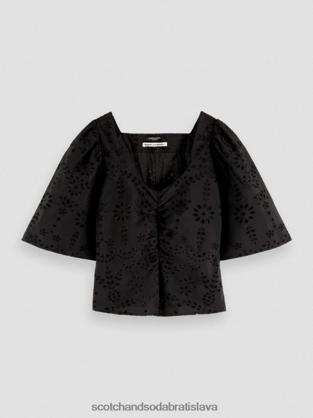 ženy oblečenie čierna Scotch & Soda top z organickej bavlny s vlnitými rukávmi 4ZV00D52