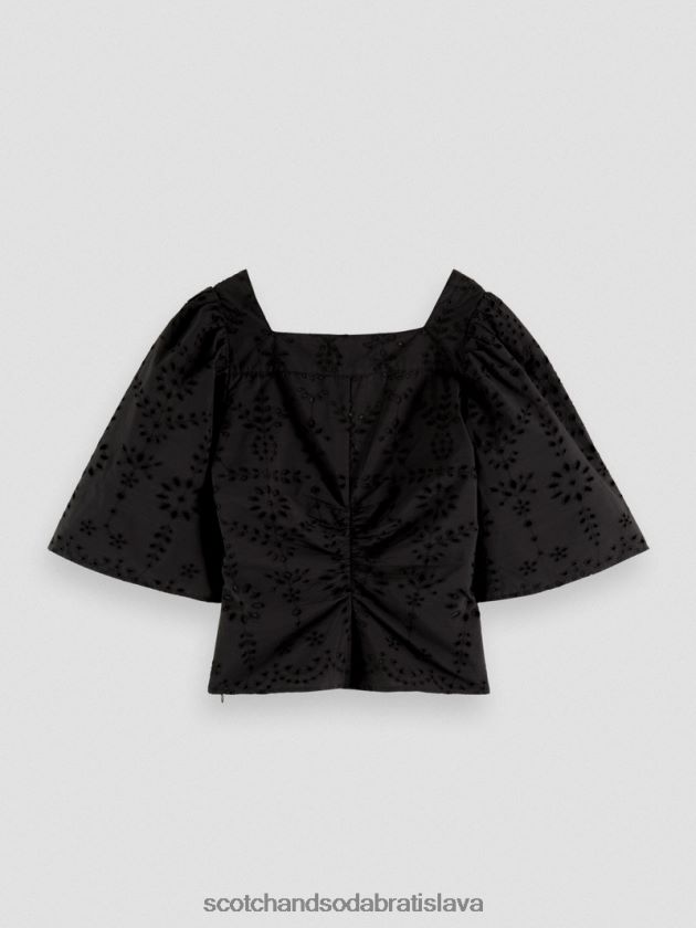 ženy oblečenie čierna Scotch & Soda top z organickej bavlny s vlnitými rukávmi 4ZV00D52