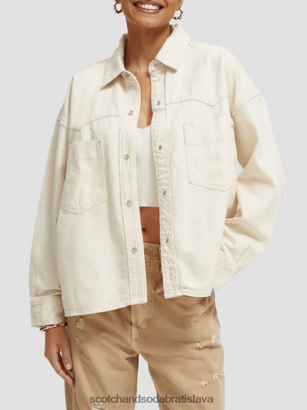 ženy oblečenie umyté ecru Scotch & Soda nadrozmerná westernová džínsová košeľa 4ZV00D56