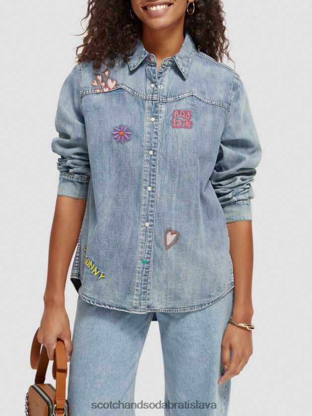 ženy oblečenie umyté indigo Scotch & Soda džínsové umelecké diela westernová košeľa 4ZV00D57