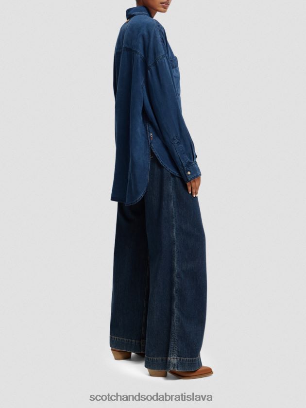 ženy oblečenie umyté indigo Scotch & Soda vyprané indigové tričko 4ZV00D45
