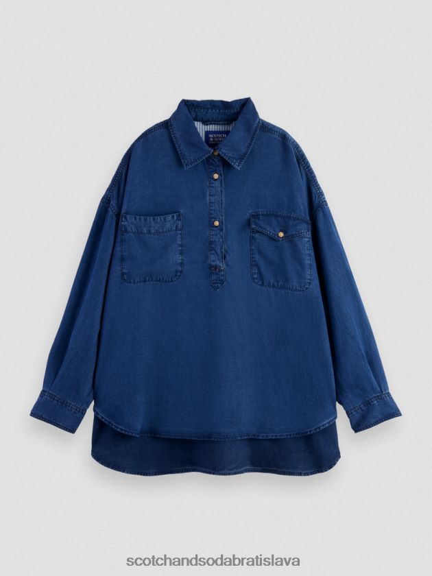 ženy oblečenie umyté indigo Scotch & Soda vyprané indigové tričko 4ZV00D45