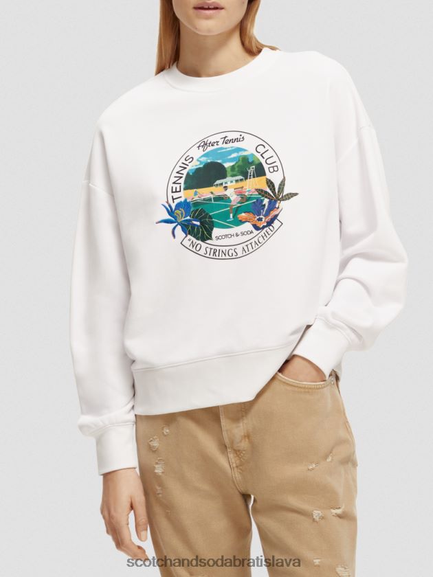 ženy oblečenie biely Scotch & Soda mikina voľného strihu s grafickým výstrihom 4ZV00D217