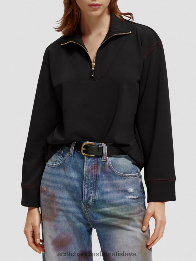 ženy oblečenie čierna Scotch & Soda mikina s rukávom na trúbku do polovice zipsu 4ZV00D190