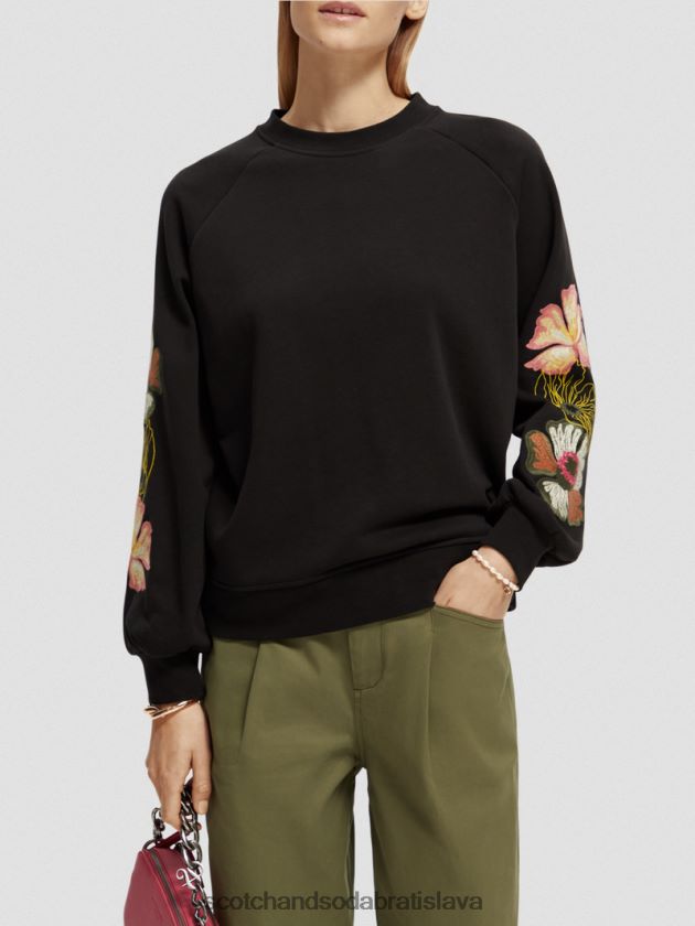 ženy oblečenie čierna Scotch & Soda mikina s vyšívaným rukávom 4ZV00D209