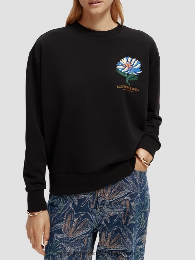 ženy oblečenie čierna Scotch & Soda vyšívaná mikina voľného strihu 4ZV00D184