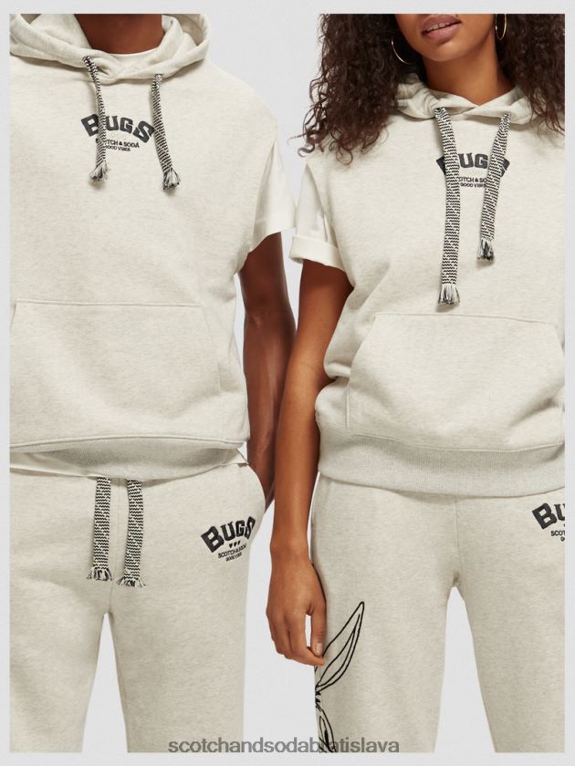 ženy oblečenie off white melange Scotch & Soda looney tunes mikina s kapucňou z organickej bavlny bez rukávov 4ZV00D201