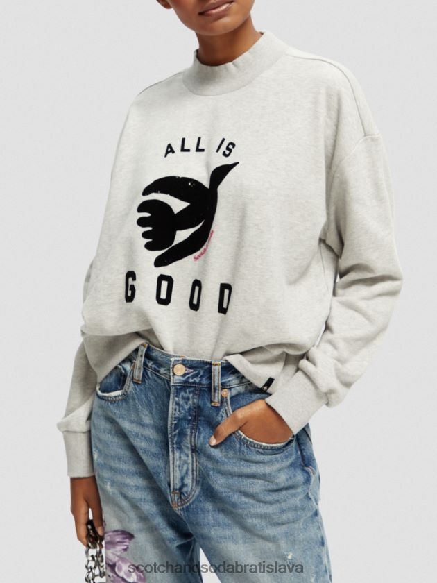 ženy oblečenie sivá melanž Scotch & Soda mikina voľného strihu so skráteným lievikovým výstrihom 4ZV00D200