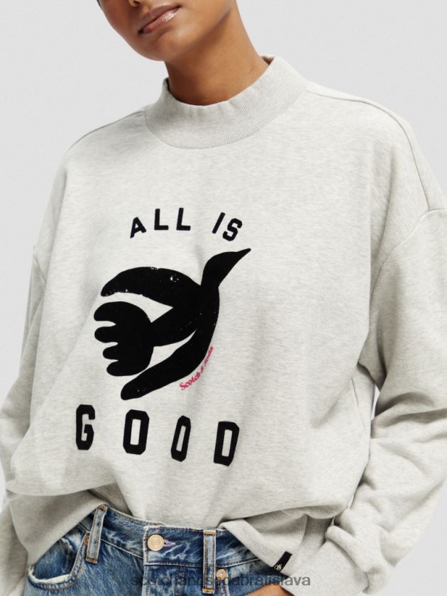 ženy oblečenie sivá melanž Scotch & Soda mikina voľného strihu so skráteným lievikovým výstrihom 4ZV00D200