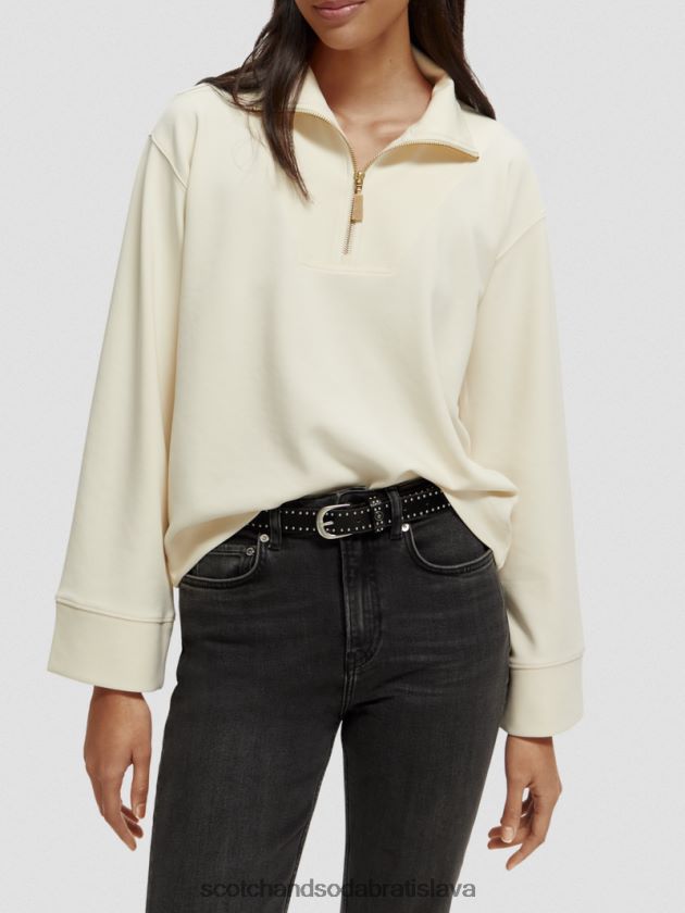 ženy oblečenie vanilková biela Scotch & Soda mikina s rukávom na trúbku do polovice zipsu 4ZV00D192