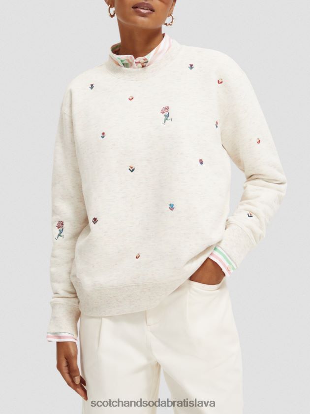 ženy oblečenie vanilková biela melanž Scotch & Soda vyšívaná mikina uvoľneného strihu 4ZV00D183