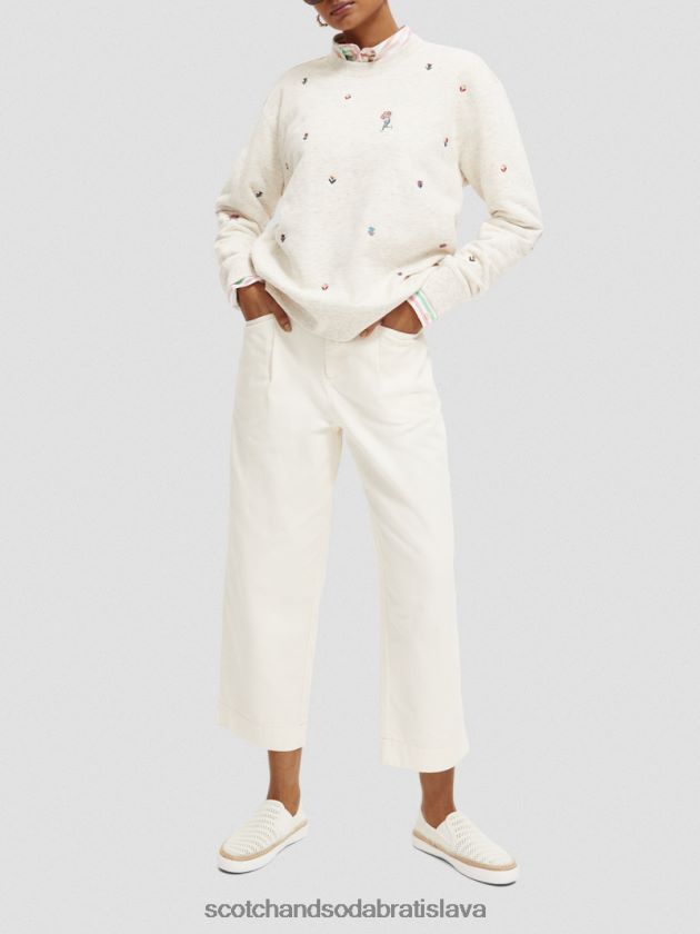 ženy oblečenie vanilková biela melanž Scotch & Soda vyšívaná mikina uvoľneného strihu 4ZV00D183