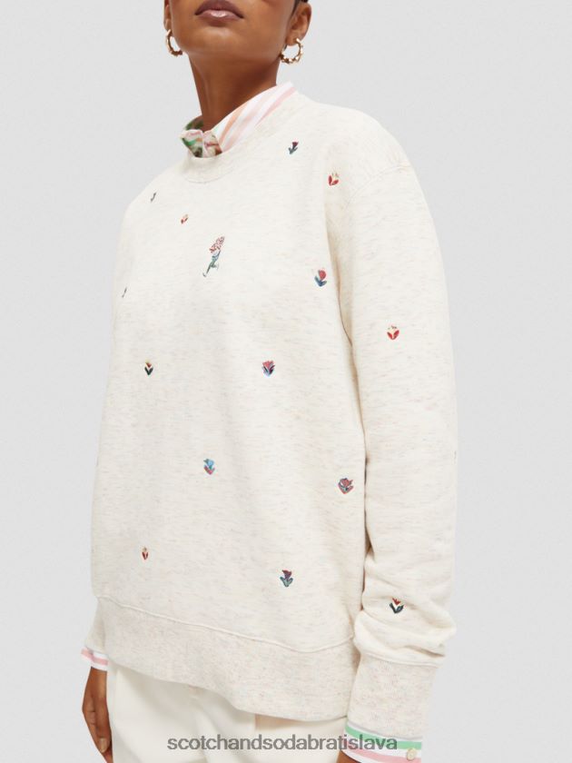 ženy oblečenie vanilková biela melanž Scotch & Soda vyšívaná mikina uvoľneného strihu 4ZV00D183