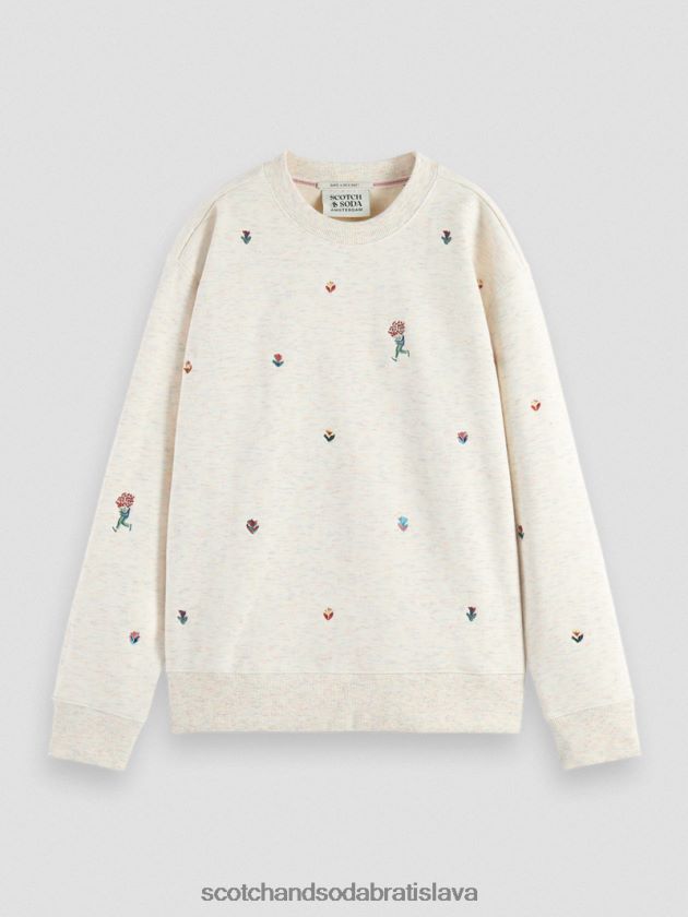 ženy oblečenie vanilková biela melanž Scotch & Soda vyšívaná mikina uvoľneného strihu 4ZV00D183