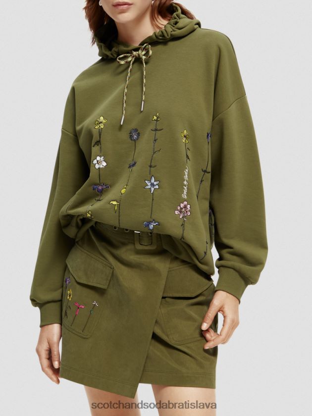ženy oblečenie vojenská zelená Scotch & Soda nadrozmerná mikina s kvetinovým motívom 4ZV00D219