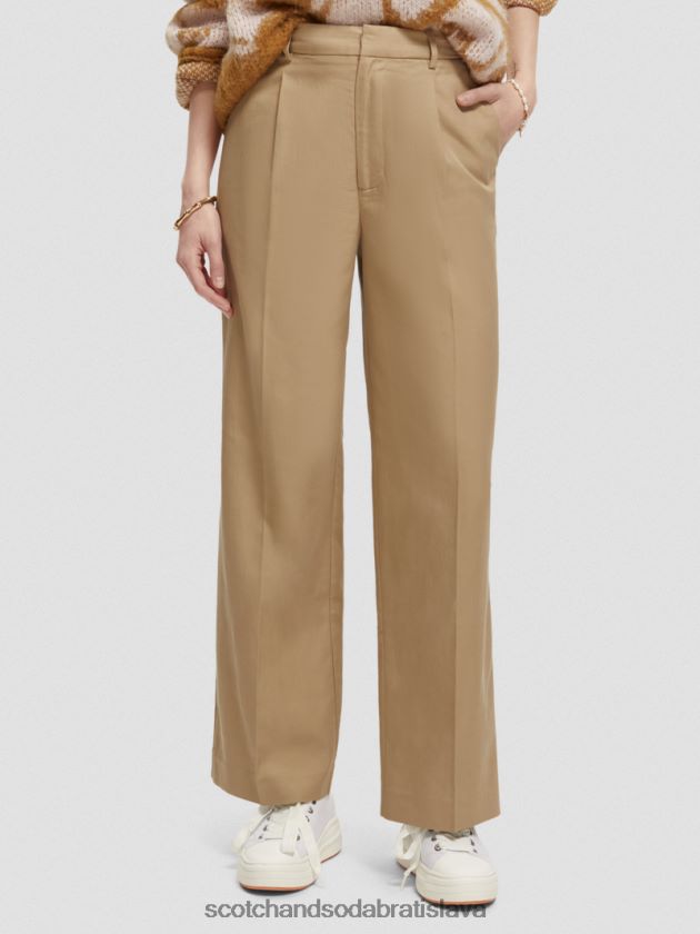 ženy oblečenie kaki Scotch & Soda nízke široké nohavice 4ZV00D154
