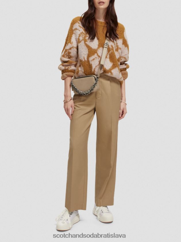 ženy oblečenie kaki Scotch & Soda nízke široké nohavice 4ZV00D154