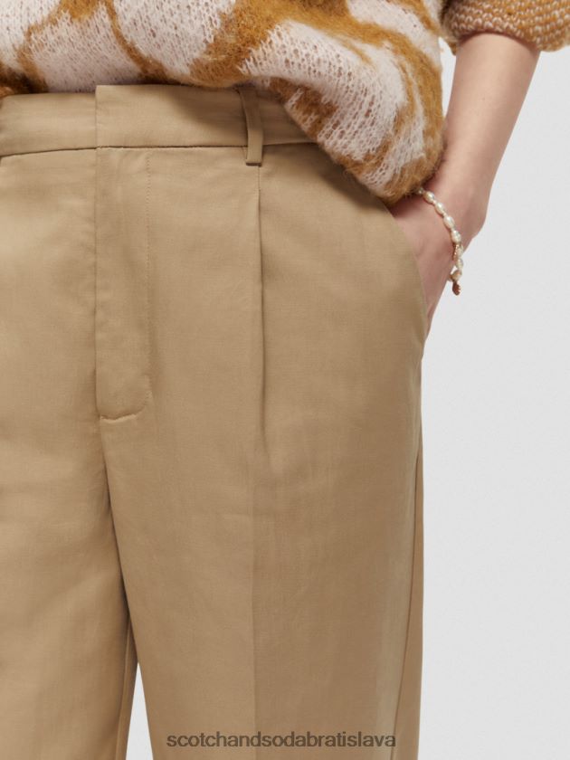 ženy oblečenie kaki Scotch & Soda nízke široké nohavice 4ZV00D154