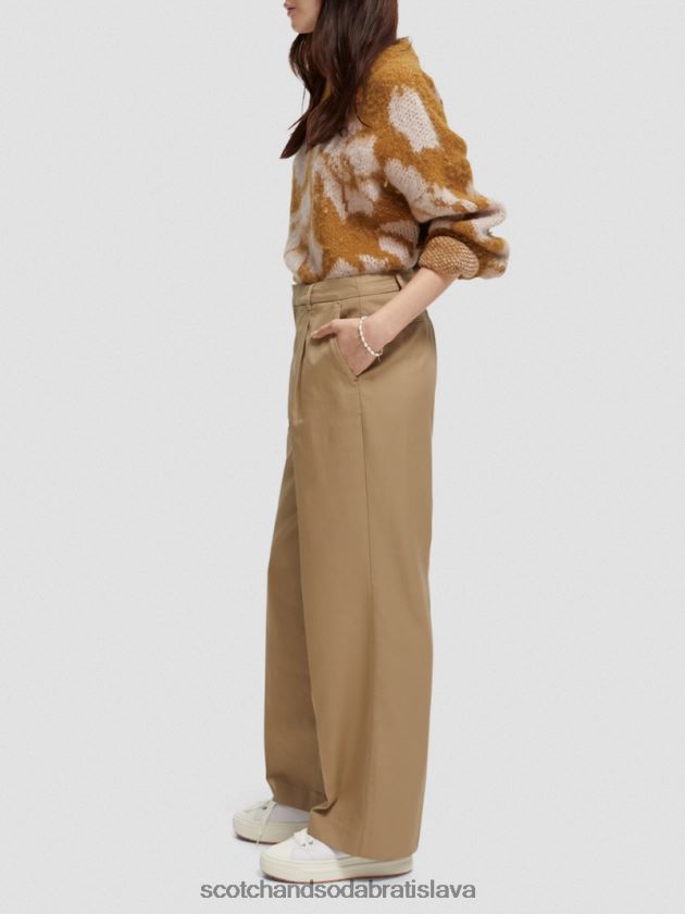 ženy oblečenie kaki Scotch & Soda nízke široké nohavice 4ZV00D154