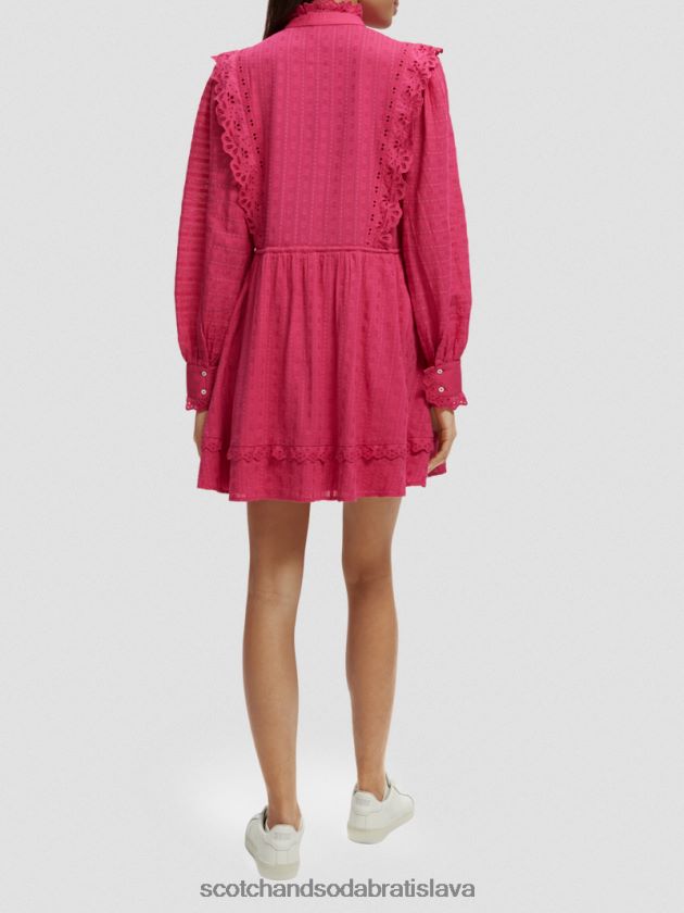 ženy oblečenie fuchsiová Scotch & Soda broderie anglaise mini šaty z organickej bavlny 4ZV00D10