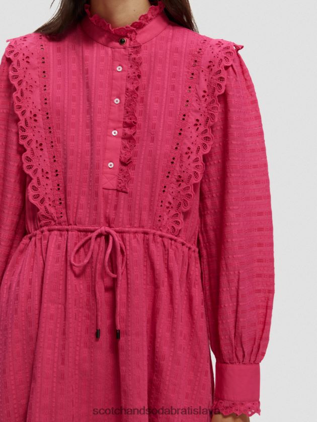 ženy oblečenie fuchsiová Scotch & Soda broderie anglaise mini šaty z organickej bavlny 4ZV00D10