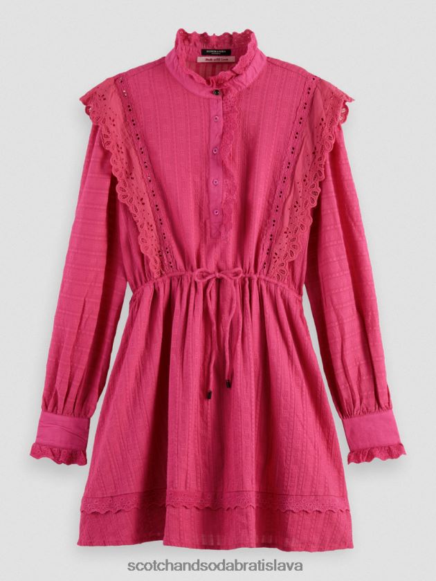 ženy oblečenie fuchsiová Scotch & Soda broderie anglaise mini šaty z organickej bavlny 4ZV00D10