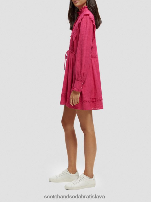 ženy oblečenie fuchsiová Scotch & Soda broderie anglaise mini šaty z organickej bavlny 4ZV00D10