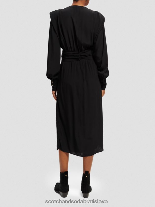 ženy oblečenie čierna Scotch & Soda Midi šaty s véčkovým výstrihom a dlhým rukávom 4ZV00D39