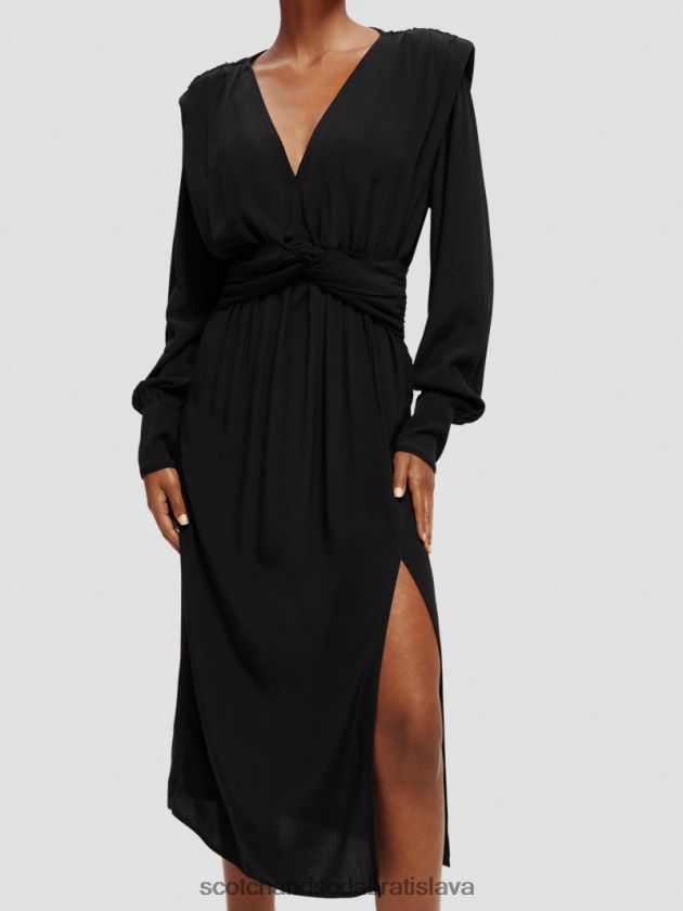 ženy oblečenie čierna Scotch & Soda Midi šaty s véčkovým výstrihom a dlhým rukávom 4ZV00D39