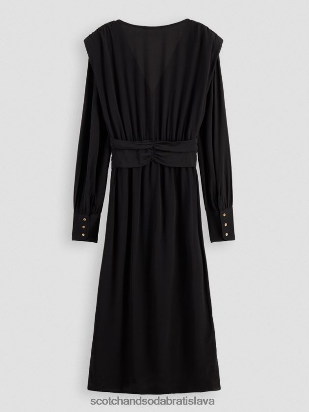 ženy oblečenie čierna Scotch & Soda Midi šaty s véčkovým výstrihom a dlhým rukávom 4ZV00D39