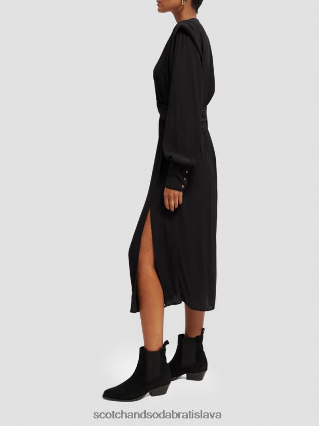 ženy oblečenie čierna Scotch & Soda Midi šaty s véčkovým výstrihom a dlhým rukávom 4ZV00D39