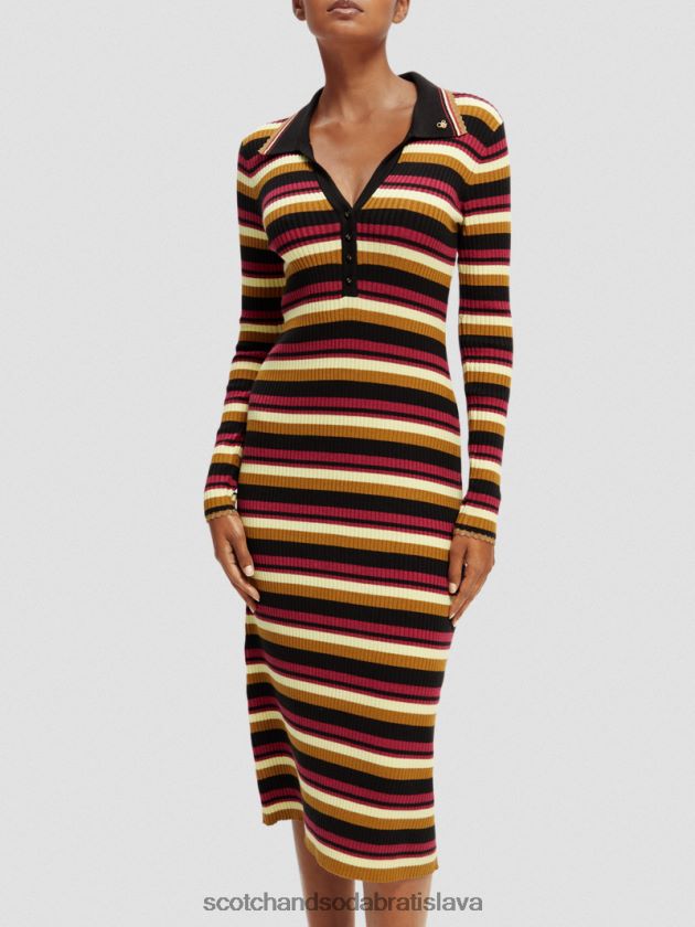 ženy oblečenie čierna Scotch & Soda Polo midi šaty z rebrovaného úpletu s dlhým rukávom 4ZV00D13