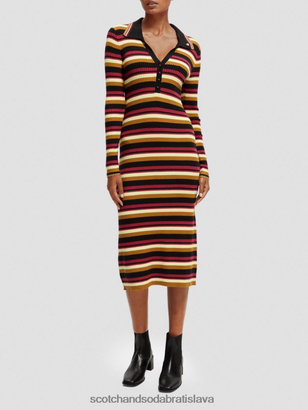 ženy oblečenie čierna Scotch & Soda Polo midi šaty z rebrovaného úpletu s dlhým rukávom 4ZV00D13