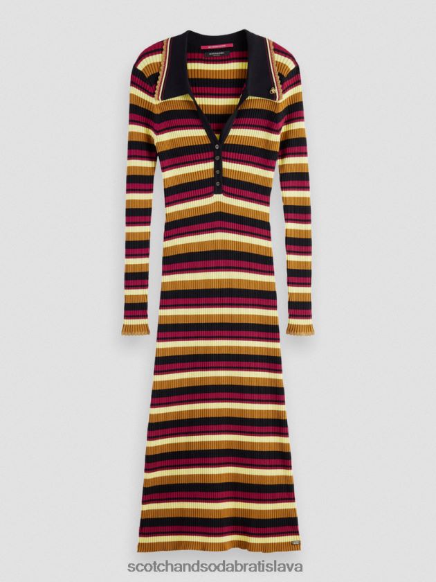 ženy oblečenie čierna Scotch & Soda Polo midi šaty z rebrovaného úpletu s dlhým rukávom 4ZV00D13