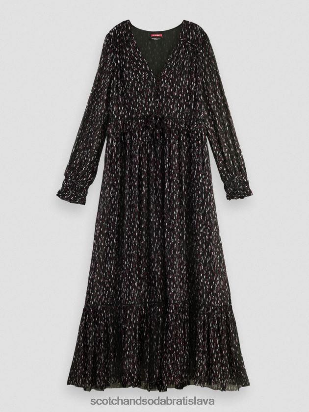 ženy oblečenie ikat dážď Scotch & Soda Maxi šaty s odstupňovaným véčkovým výstrihom s dlhým rukávom 4ZV00D34