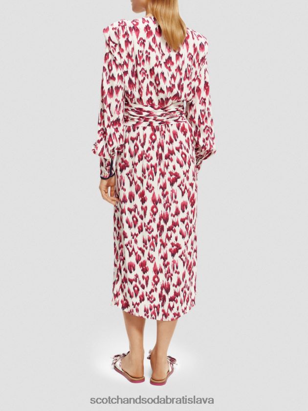 ženy oblečenie kartáčovaný ikat čerešňový koláč Scotch & Soda Midi šaty s véčkovým výstrihom a dlhým rukávom 4ZV00D38