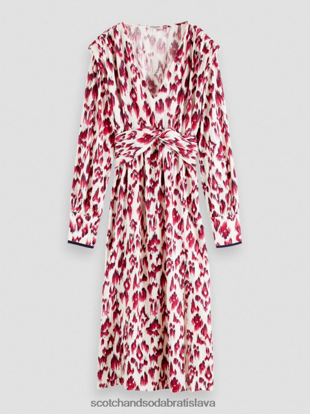 ženy oblečenie kartáčovaný ikat čerešňový koláč Scotch & Soda Midi šaty s véčkovým výstrihom a dlhým rukávom 4ZV00D38