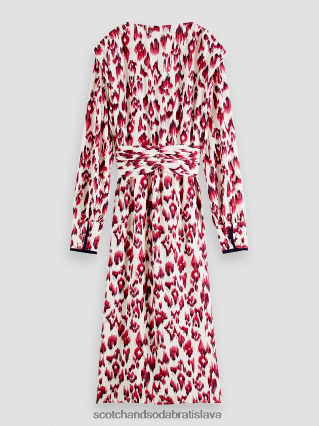 ženy oblečenie kartáčovaný ikat čerešňový koláč Scotch & Soda Midi šaty s véčkovým výstrihom a dlhým rukávom 4ZV00D38